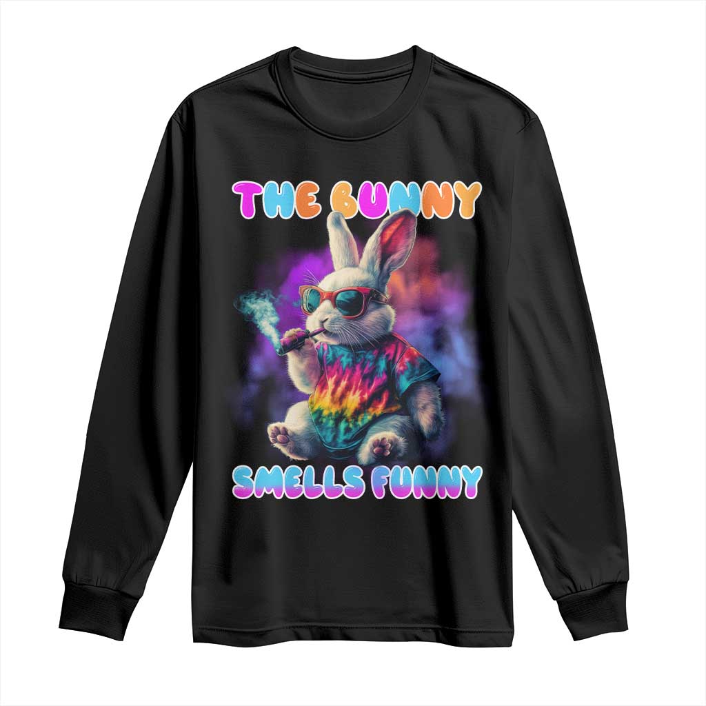 Happy 420 Easter Long Sleeve Shirt Funny Smoking Easter Bunny Smells Funny Easter TS10 Black Print Your Wear