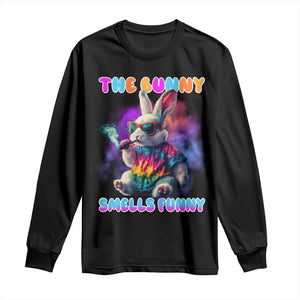 Happy 420 Easter Long Sleeve Shirt Funny Smoking Easter Bunny Smells Funny Easter TS10 Black Print Your Wear