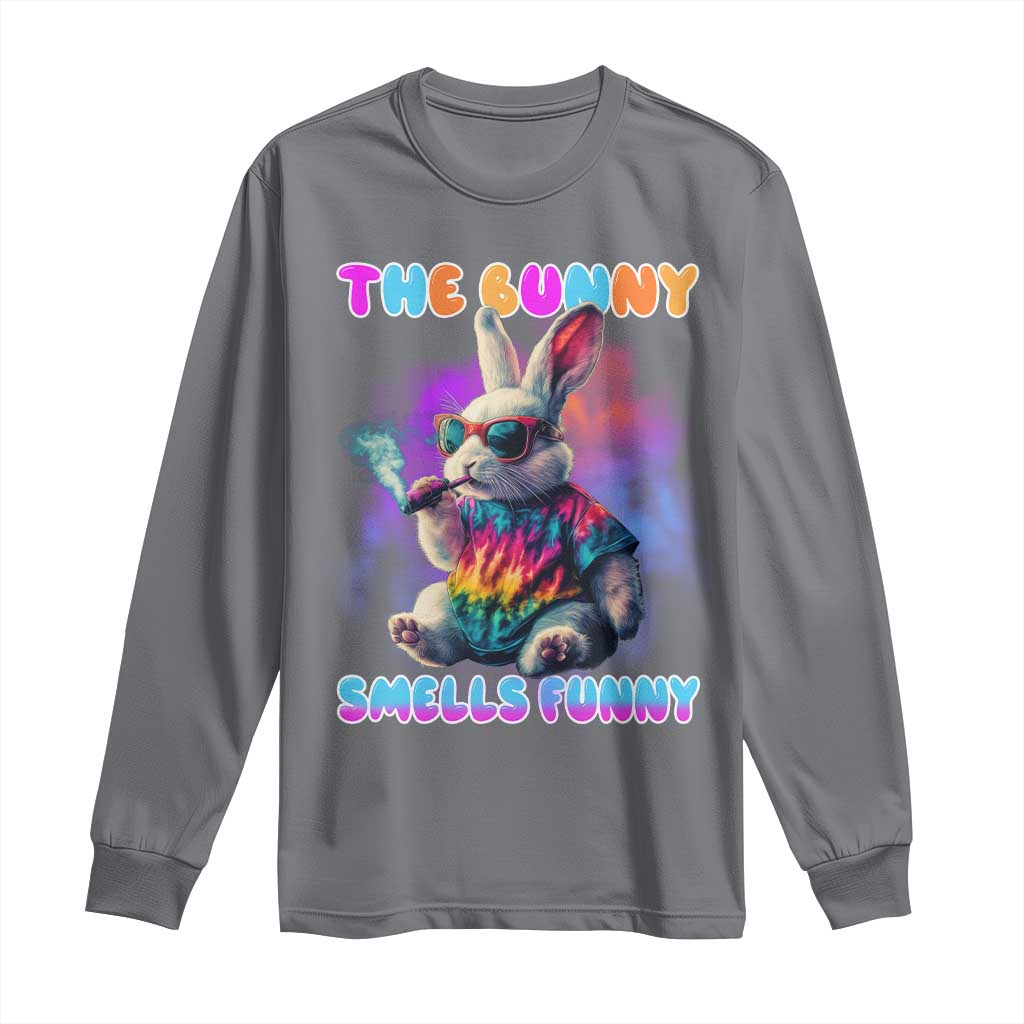 Happy 420 Easter Long Sleeve Shirt Funny Smoking Easter Bunny Smells Funny Easter TS10 Charcoal Print Your Wear