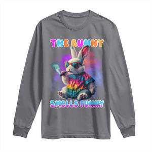 Happy 420 Easter Long Sleeve Shirt Funny Smoking Easter Bunny Smells Funny Easter TS10 Charcoal Print Your Wear
