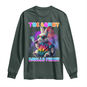 Happy 420 Easter Long Sleeve Shirt Funny Smoking Easter Bunny Smells Funny Easter TS10 Dark Forest Green Print Your Wear