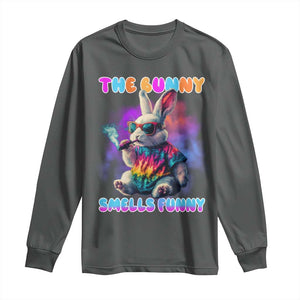 Happy 420 Easter Long Sleeve Shirt Funny Smoking Easter Bunny Smells Funny Easter TS10 Dark Heather Print Your Wear