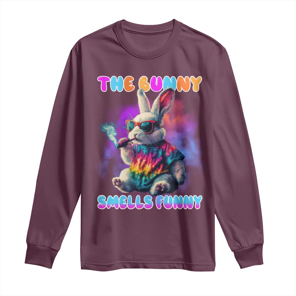 Happy 420 Easter Long Sleeve Shirt Funny Smoking Easter Bunny Smells Funny Easter TS10 Maroon Print Your Wear