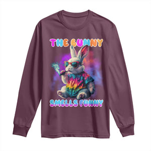 Happy 420 Easter Long Sleeve Shirt Funny Smoking Easter Bunny Smells Funny Easter TS10 Maroon Print Your Wear