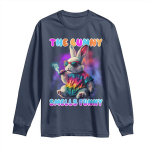 Happy 420 Easter Long Sleeve Shirt Funny Smoking Easter Bunny Smells Funny Easter TS10 Navy Print Your Wear