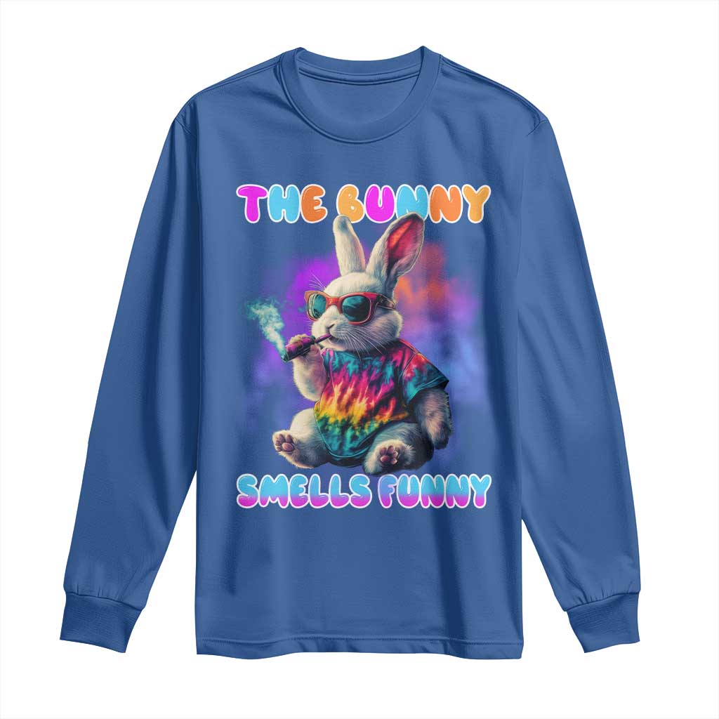 Happy 420 Easter Long Sleeve Shirt Funny Smoking Easter Bunny Smells Funny Easter TS10 Royal Blue Print Your Wear