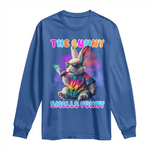 Happy 420 Easter Long Sleeve Shirt Funny Smoking Easter Bunny Smells Funny Easter TS10 Royal Blue Print Your Wear