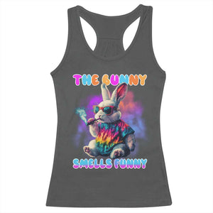 Happy 420 Easter Racerback Tank Top Funny Smoking Easter Bunny Smells Funny Easter TS10 Dark Heather Print Your Wear