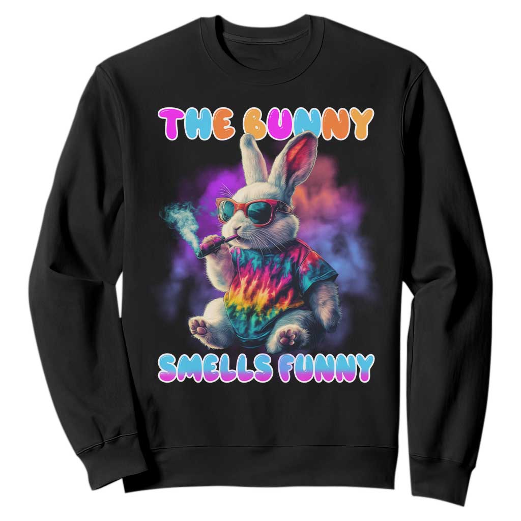 Happy 420 Easter Sweatshirt Funny Smoking Easter Bunny Smells Funny Easter TS10 Black Print Your Wear