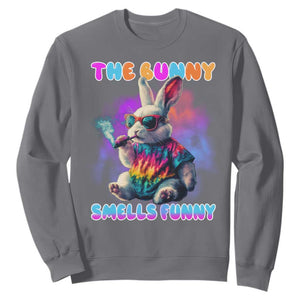 Happy 420 Easter Sweatshirt Funny Smoking Easter Bunny Smells Funny Easter TS10 Charcoal Print Your Wear