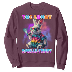 Happy 420 Easter Sweatshirt Funny Smoking Easter Bunny Smells Funny Easter TS10 Maroon Print Your Wear