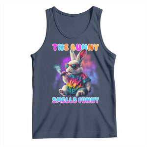 Happy 420 Easter Tank Top Funny Smoking Easter Bunny Smells Funny Easter TS10 Navy Print Your Wear