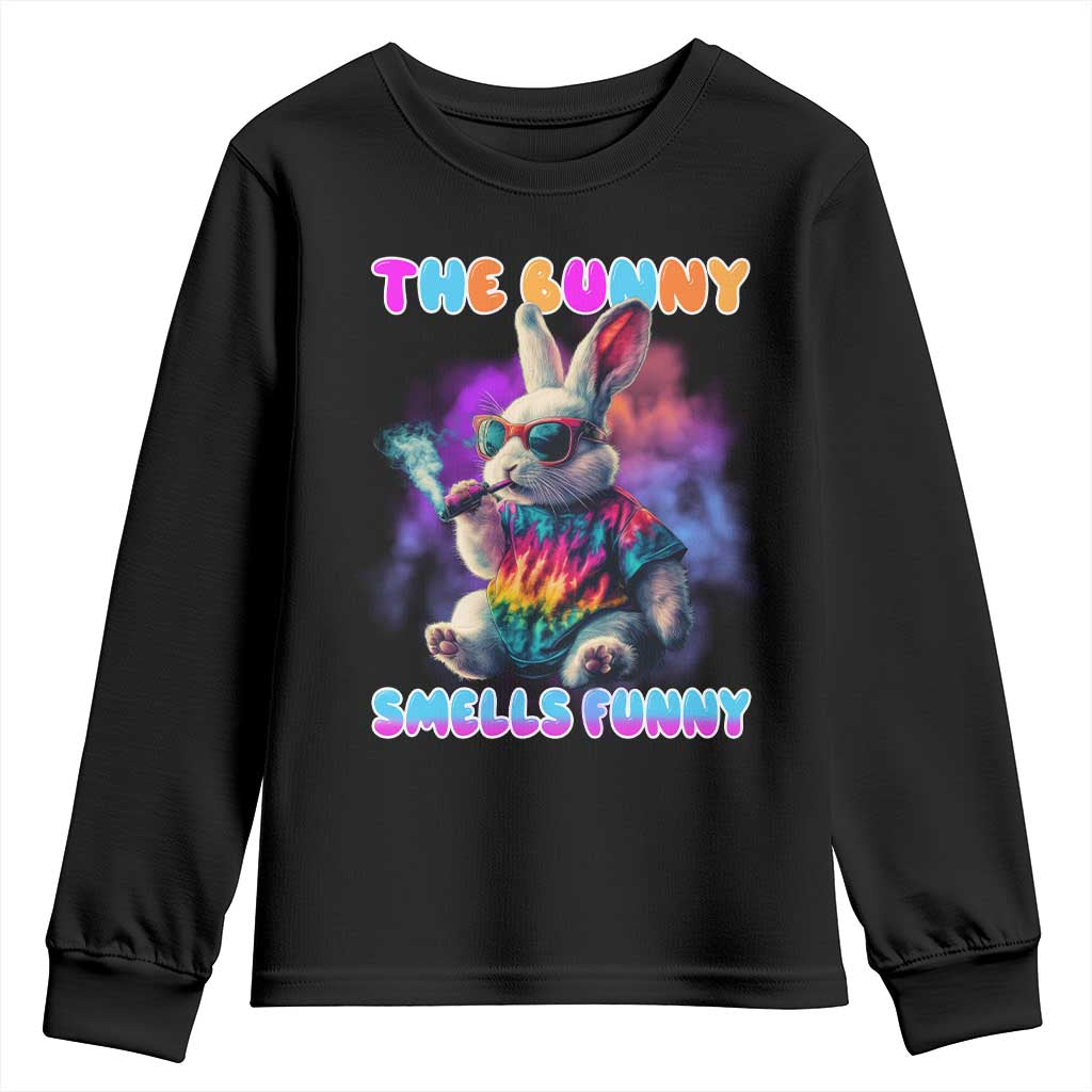 Happy 420 Easter Youth Sweatshirt Funny Smoking Easter Bunny Smells Funny Easter TS10 Black Print Your Wear