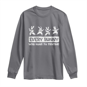 Bunny Kung Fu Fighting Long Sleeve Shirt Funny Easter Vintage Graphic TS10 Charcoal Print Your Wear