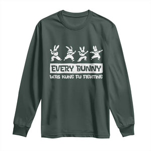 Bunny Kung Fu Fighting Long Sleeve Shirt Funny Easter Vintage Graphic TS10 Dark Forest Green Print Your Wear