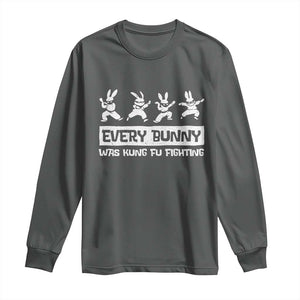 Bunny Kung Fu Fighting Long Sleeve Shirt Funny Easter Vintage Graphic TS10 Dark Heather Print Your Wear