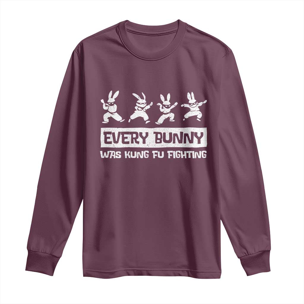 Bunny Kung Fu Fighting Long Sleeve Shirt Funny Easter Vintage Graphic TS10 Maroon Print Your Wear