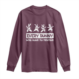 Bunny Kung Fu Fighting Long Sleeve Shirt Funny Easter Vintage Graphic TS10 Maroon Print Your Wear