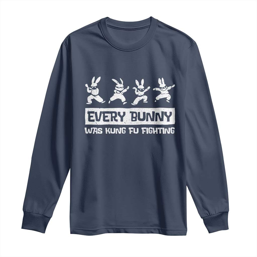 Bunny Kung Fu Fighting Long Sleeve Shirt Funny Easter Vintage Graphic TS10 Navy Print Your Wear