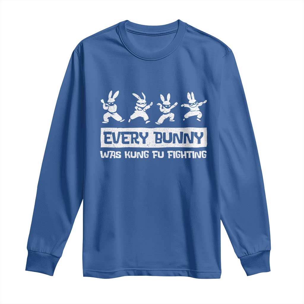 Bunny Kung Fu Fighting Long Sleeve Shirt Funny Easter Vintage Graphic TS10 Royal Blue Print Your Wear
