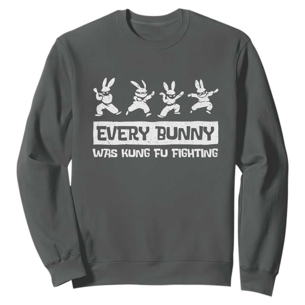 Bunny Kung Fu Fighting Sweatshirt Funny Easter Vintage Graphic TS10 Dark Heather Print Your Wear