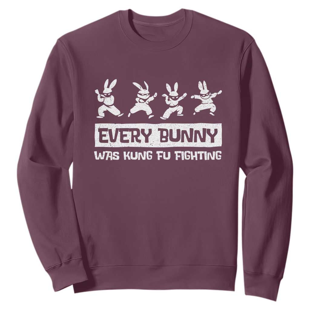 Bunny Kung Fu Fighting Sweatshirt Funny Easter Vintage Graphic TS10 Maroon Print Your Wear