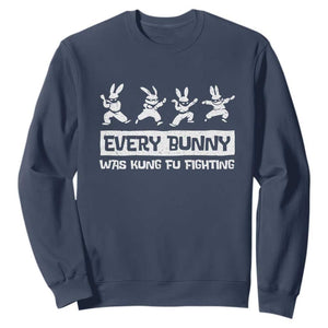 Bunny Kung Fu Fighting Sweatshirt Funny Easter Vintage Graphic TS10 Navy Print Your Wear