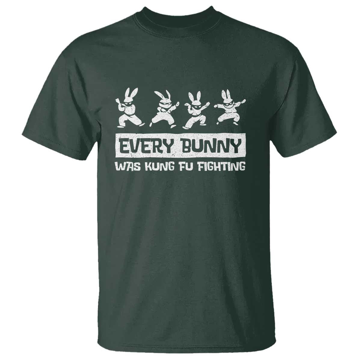 Bunny Kung Fu Fighting T Shirt Funny Easter Vintage Graphic TS10 Dark Forest Green Print Your Wear