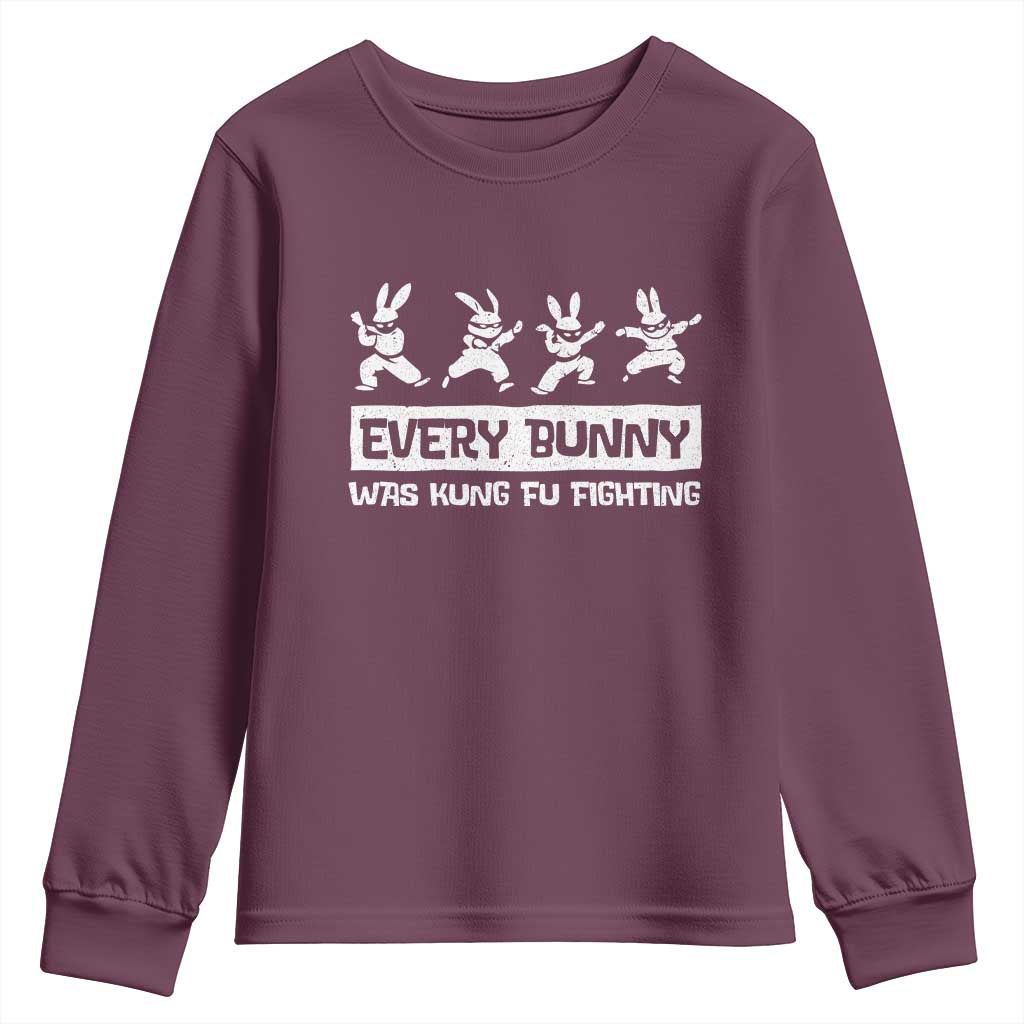Bunny Kung Fu Fighting Youth Sweatshirt Funny Easter Vintage Graphic TS10 Maroon Print Your Wear