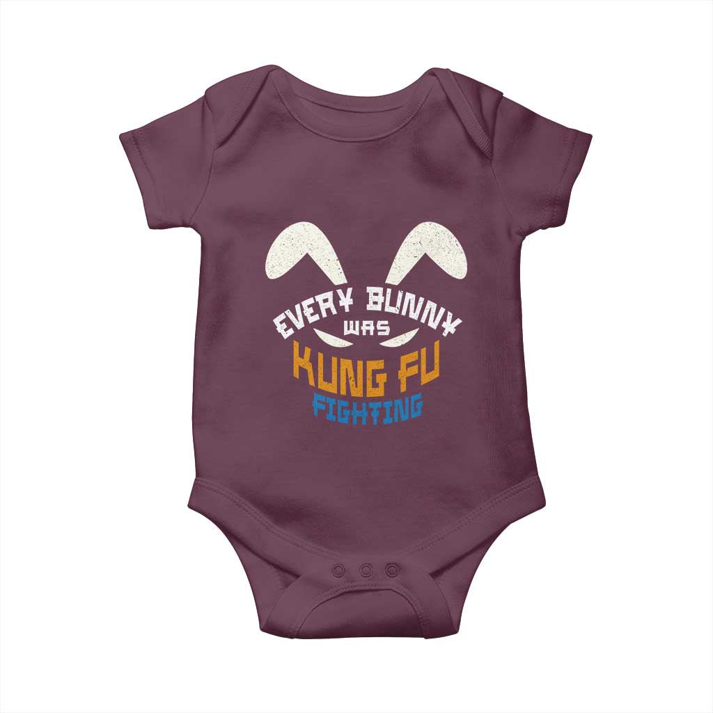 Every Bunny Was Kung Fu Fighting Baby Onesie Funny Easter Vintage Rabbit Face TS10 Maroon Print Your Wear