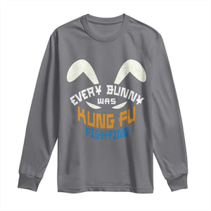 Every Bunny Was Kung Fu Fighting Long Sleeve Shirt Funny Easter Vintage Rabbit Face TS10 Charcoal Print Your Wear