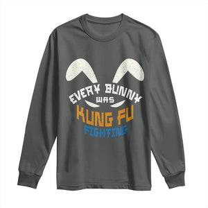 Every Bunny Was Kung Fu Fighting Long Sleeve Shirt Funny Easter Vintage Rabbit Face TS10 Dark Heather Print Your Wear
