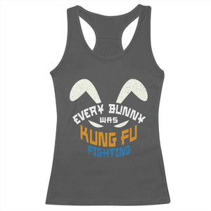 Every Bunny Was Kung Fu Fighting Racerback Tank Top Funny Easter Vintage Rabbit Face TS10 Dark Heather Print Your Wear