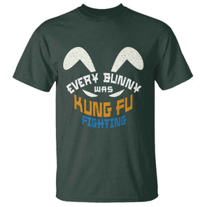 Every Bunny Was Kung Fu Fighting T Shirt Funny Easter Vintage Rabbit Face TS10 Dark Forest Green Print Your Wear