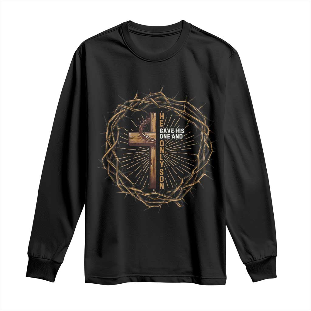 Christian Cross Long Sleeve Shirt Bible John 3:16 Jesus He Gave His Only Son Jesus Christian TS10 Black Print Your Wear