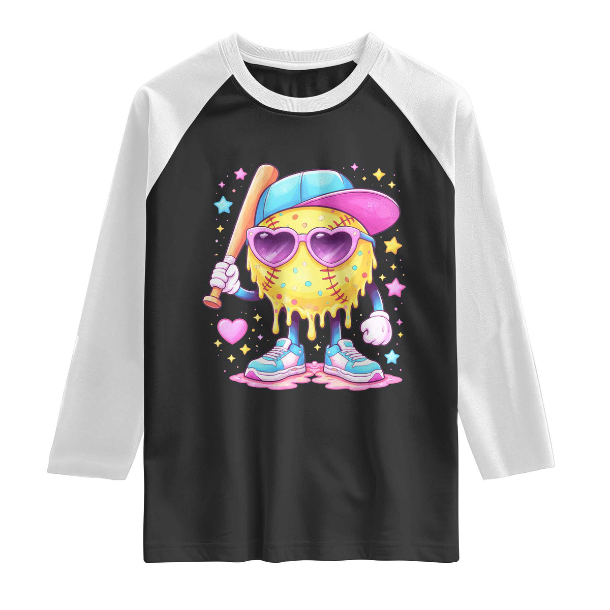 Funny Softball Drip Raglan Shirt Ice Cream Sprinkles Softball Girls Kid TS10 Black White Print Your Wear