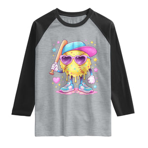 Funny Softball Drip Raglan Shirt Ice Cream Sprinkles Softball Girls Kid TS10 Heather Gray Black Print Your Wear