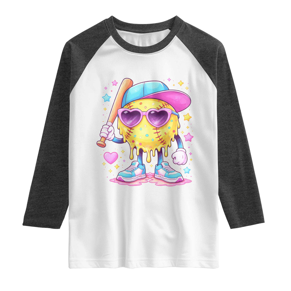 Funny Softball Drip Raglan Shirt Ice Cream Sprinkles Softball Girls Kid TS10 White Heather Charcoal Print Your Wear