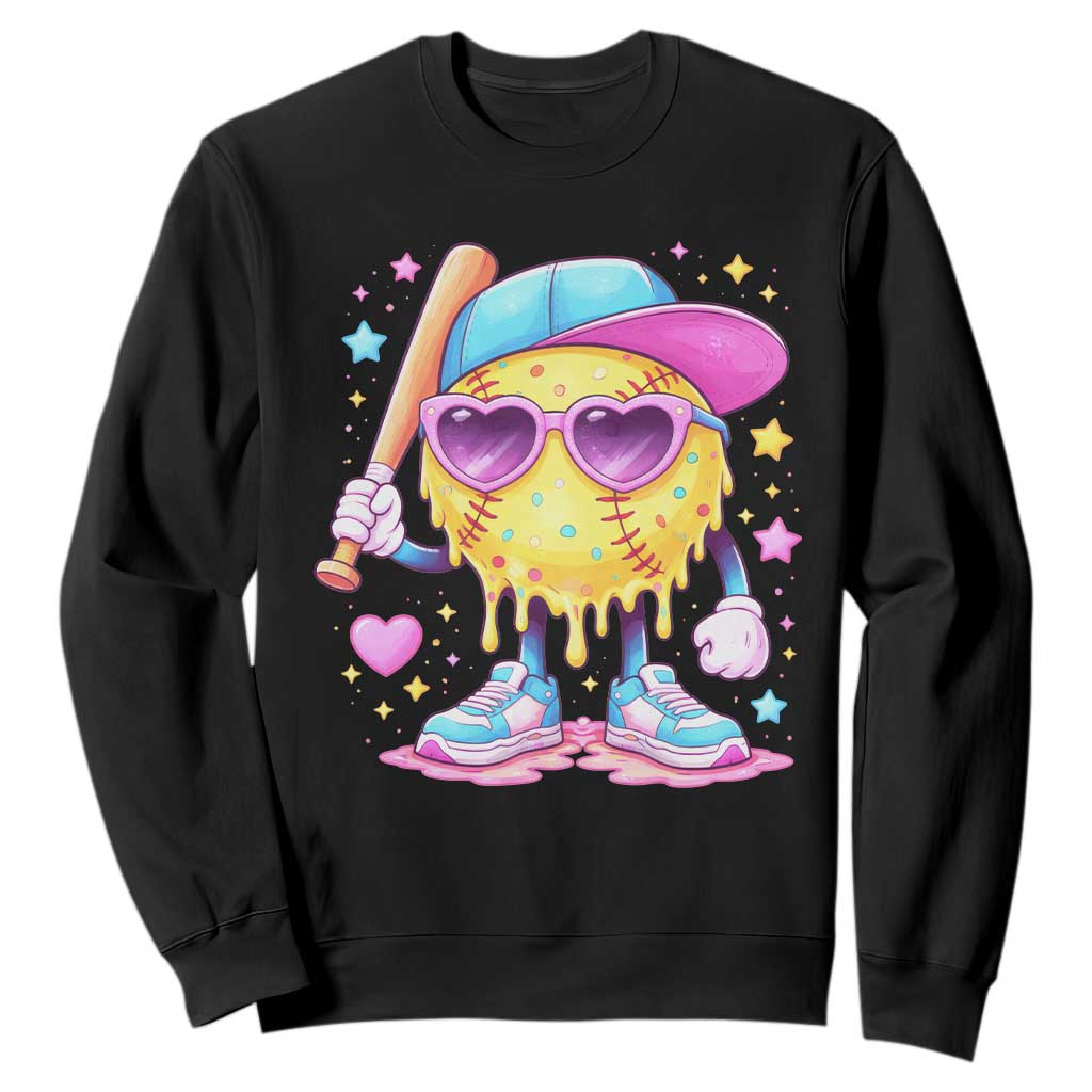 Funny Softball Drip Sweatshirt Ice Cream Sprinkles Softball Girls Kid TS10 Black Print Your Wear