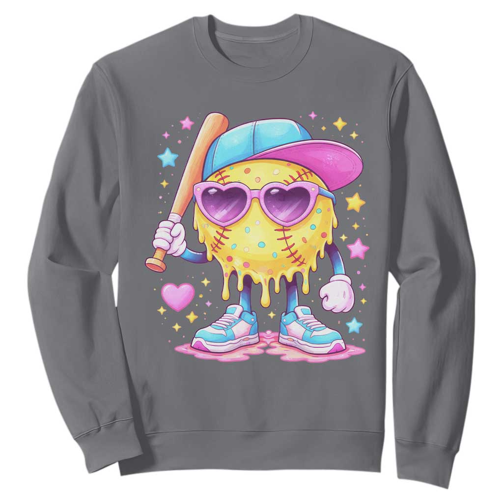 Funny Softball Drip Sweatshirt Ice Cream Sprinkles Softball Girls Kid TS10 Charcoal Print Your Wear