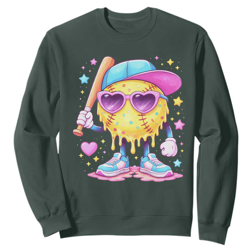 Funny Softball Drip Sweatshirt Ice Cream Sprinkles Softball Girls Kid TS10 Dark Forest Green Print Your Wear