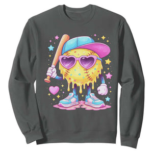 Funny Softball Drip Sweatshirt Ice Cream Sprinkles Softball Girls Kid TS10 Dark Heather Print Your Wear