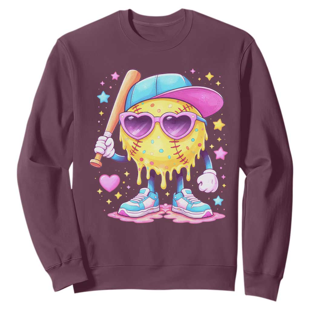 Funny Softball Drip Sweatshirt Ice Cream Sprinkles Softball Girls Kid TS10 Maroon Print Your Wear