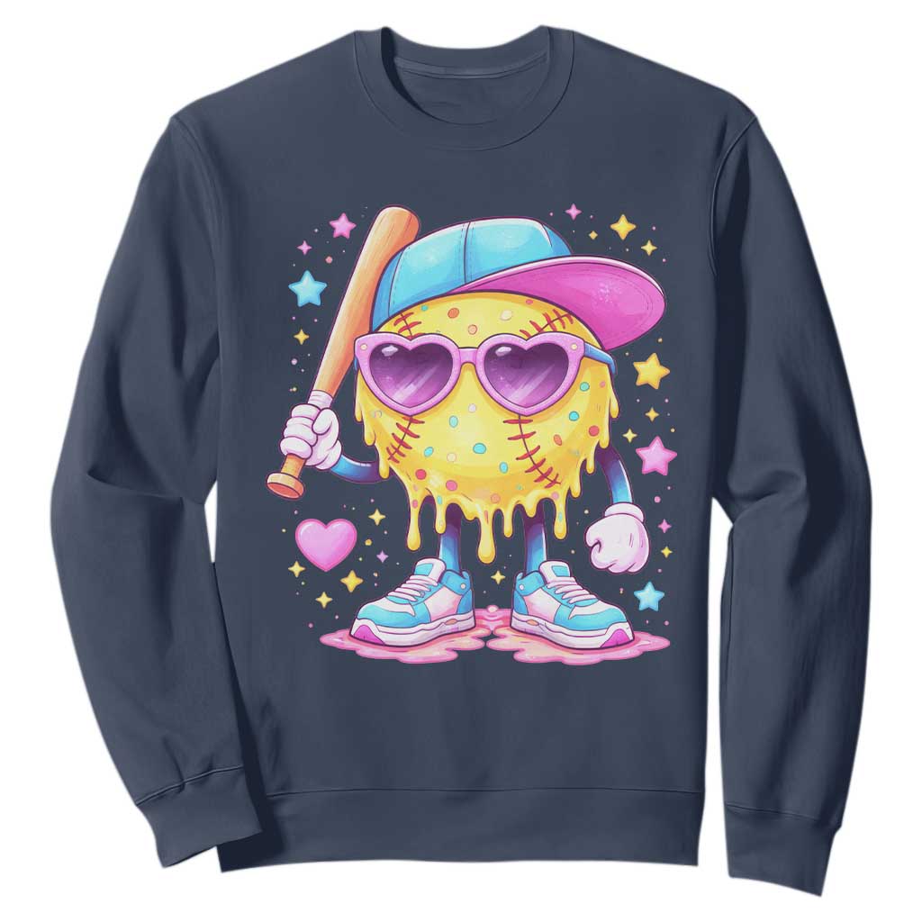 Funny Softball Drip Sweatshirt Ice Cream Sprinkles Softball Girls Kid TS10 Navy Print Your Wear