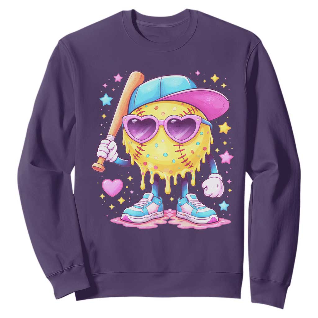 Funny Softball Drip Sweatshirt Ice Cream Sprinkles Softball Girls Kid TS10 Purple Print Your Wear