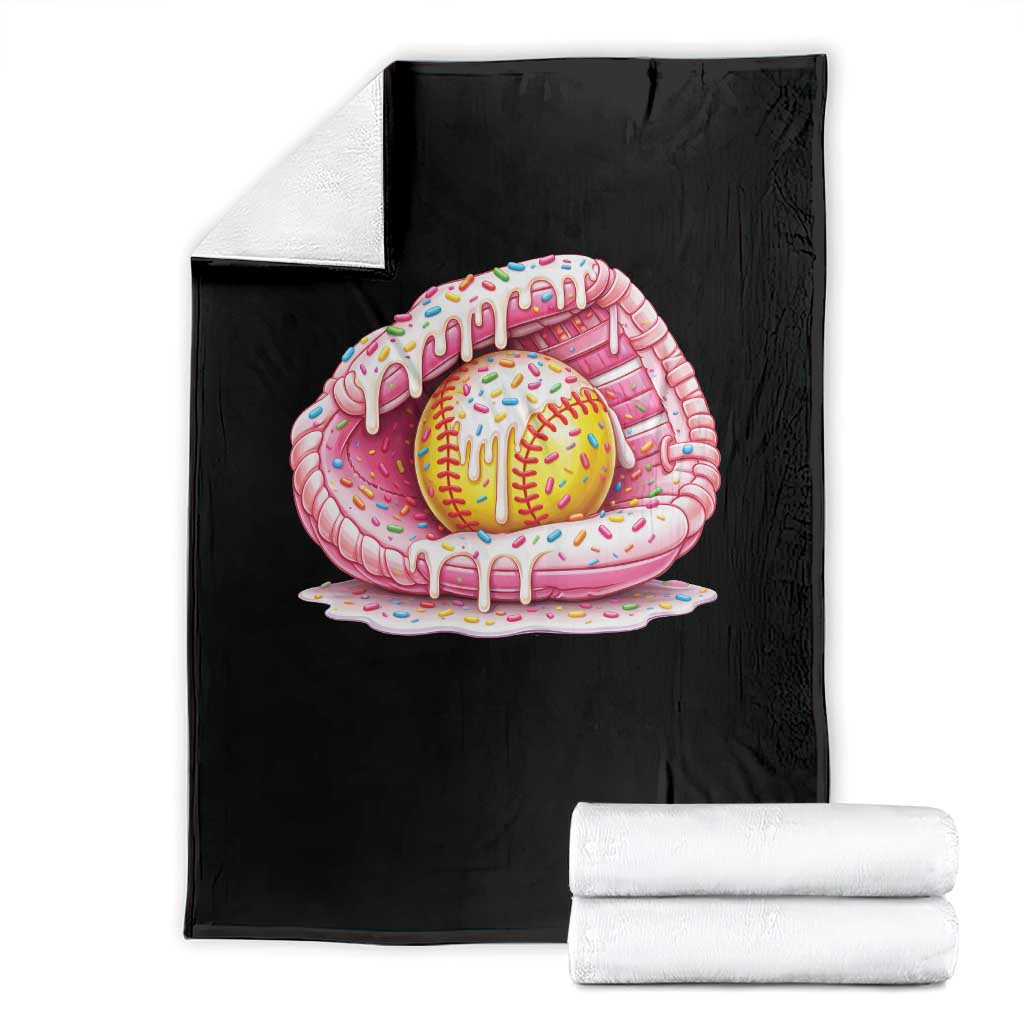 Softball Drip Throw Blanket Ice Cream Sprinkles Softball Glove Girls Kid TS10 Black Print Your Wear