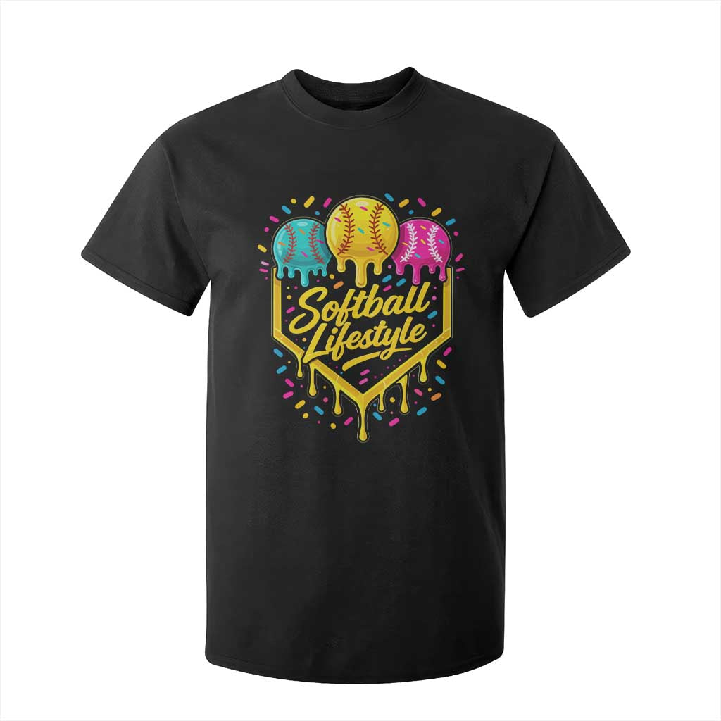 Softball Drip T Shirt For Kid Ice Cream Sprinkles Softball Life Style TS10 Black Print Your Wear