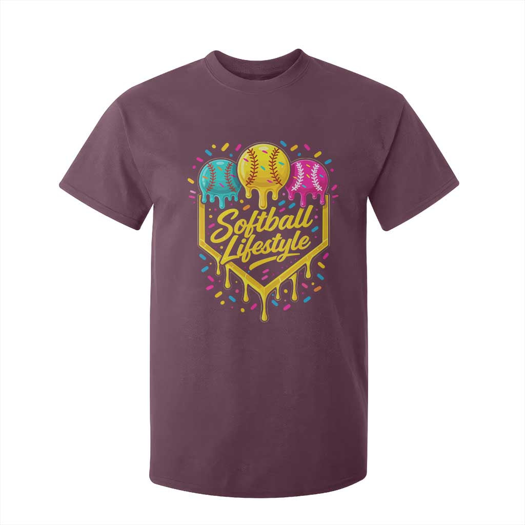 Softball Drip T Shirt For Kid Ice Cream Sprinkles Softball Life Style TS10 Maroon Print Your Wear