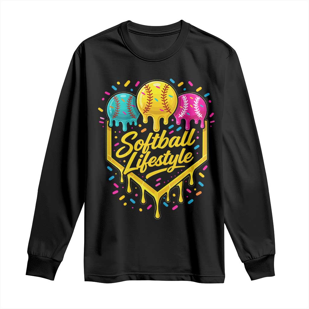Softball Drip Long Sleeve Shirt Ice Cream Sprinkles Softball Life Style TS10 Black Print Your Wear