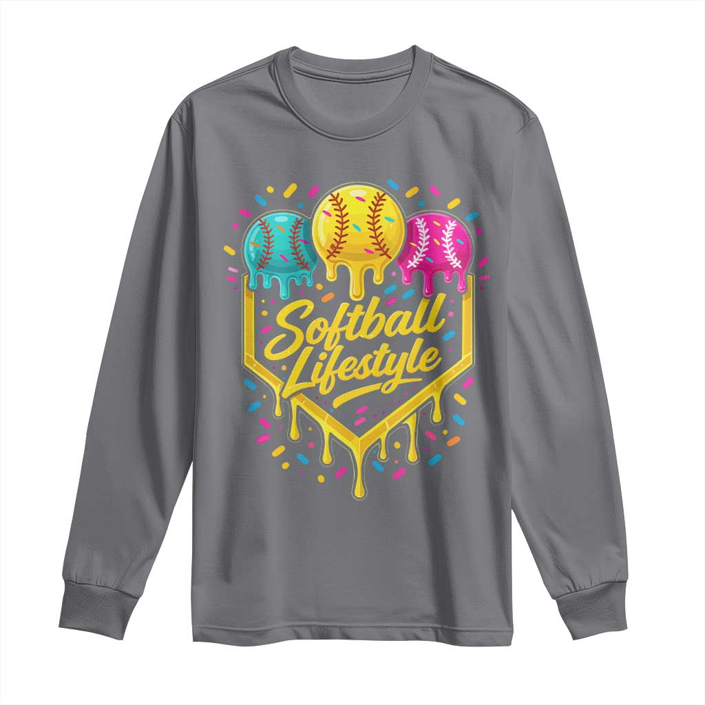 Softball Drip Long Sleeve Shirt Ice Cream Sprinkles Softball Life Style TS10 Charcoal Print Your Wear